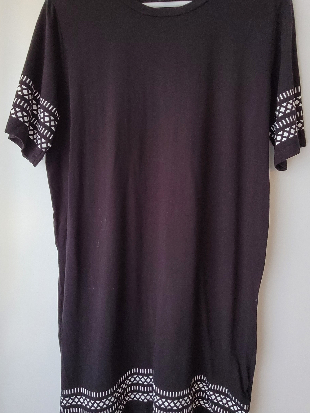 Bossini Black Casual Short-Sleeve T-Shirt Dress with Geometric Trim - Size XL